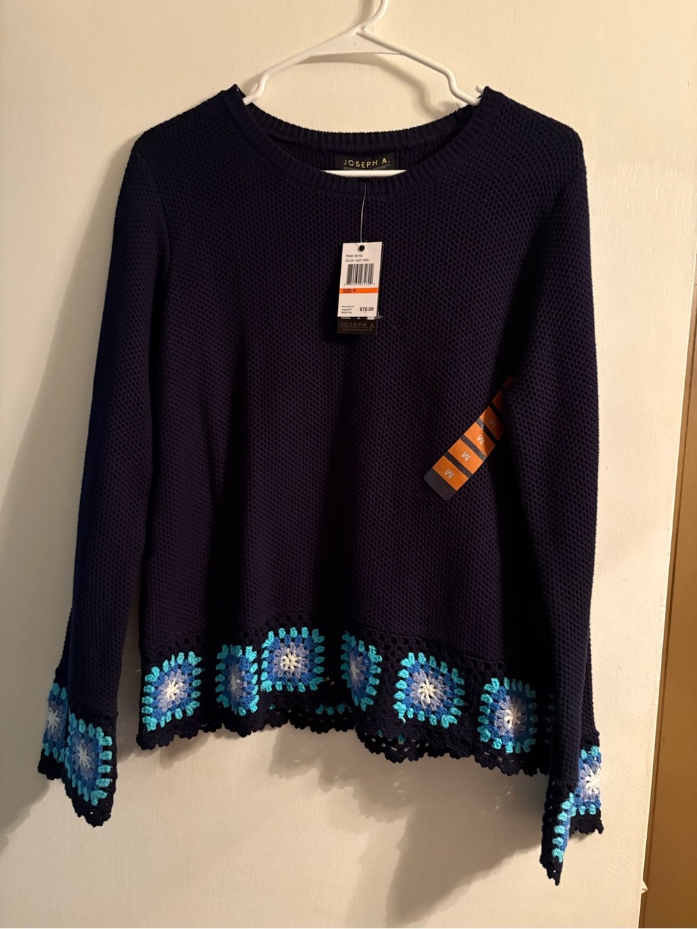 NWT Joseph A Sweater with Beautiful Crochet Designs